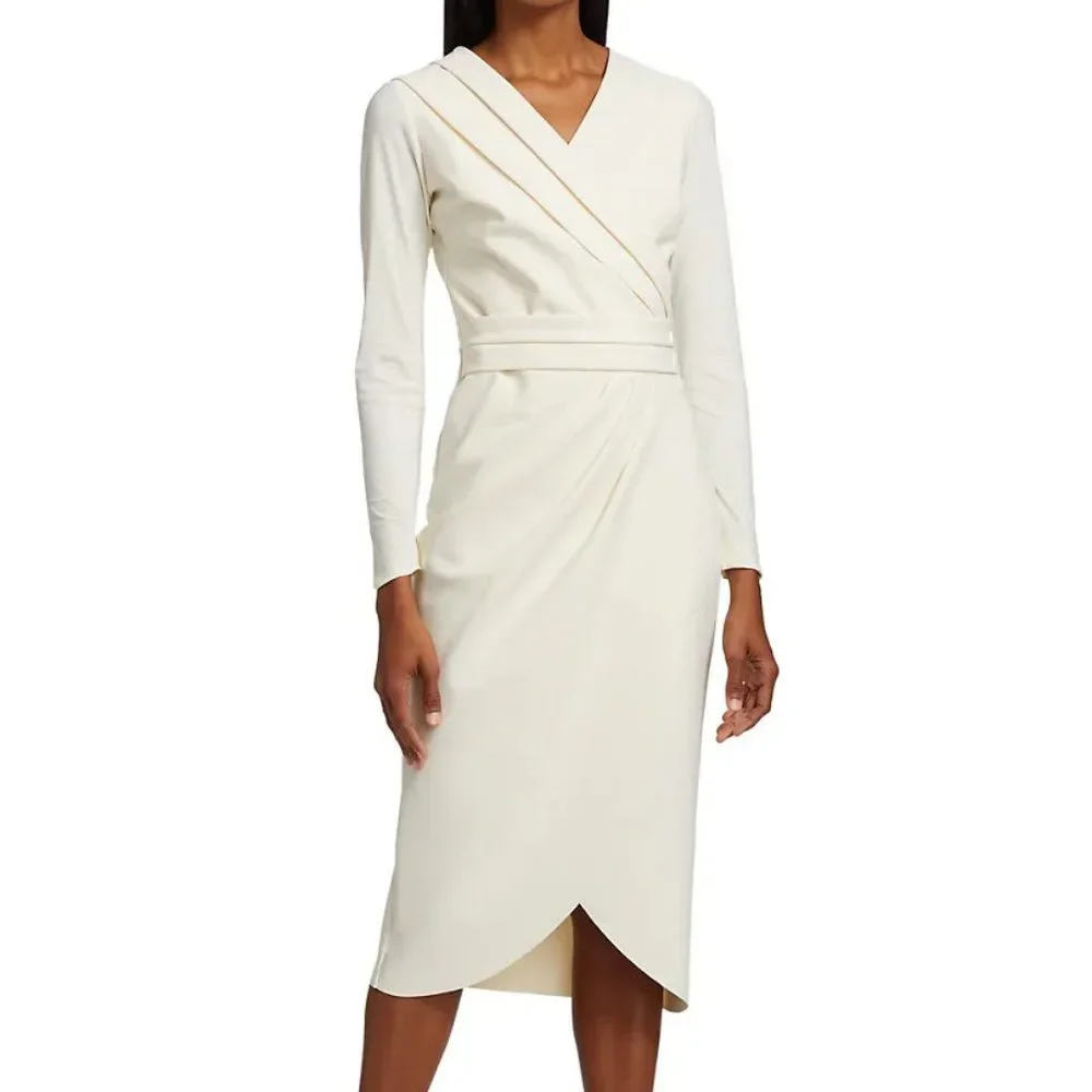 NWT$750 Chiara Boni La Petite Robe Jodene Pleated Wrap Midi Dress 46 10 - Picture 4 of 14